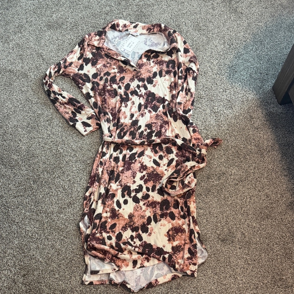 LuLaRoe Brown and Cream Long Sleeve Dress